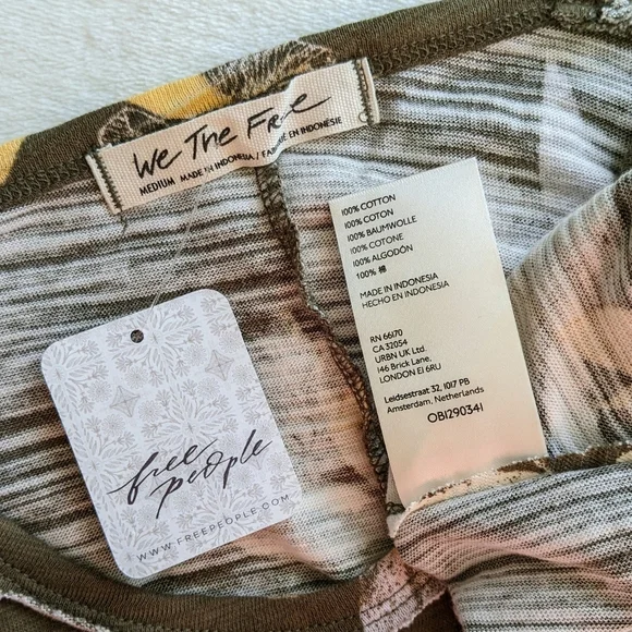 Free People Tank Top Floral Print Cotton  Sleeveless Draped Olive Combo M NWT - Picture 12 of 12
